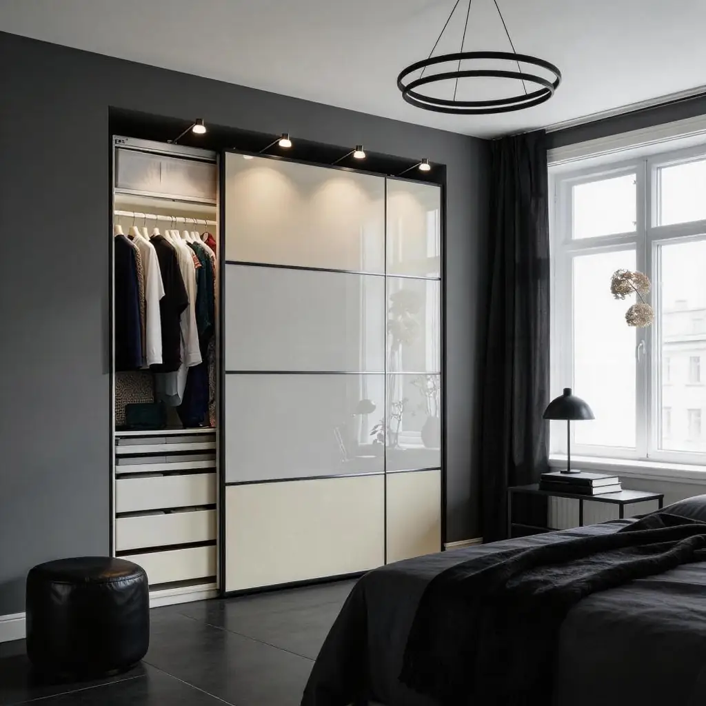 Black & White Glass Sliding Wardrobe