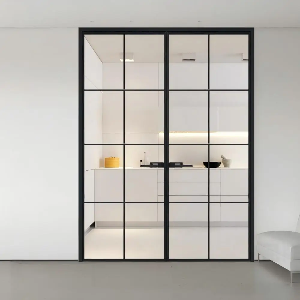 Black Grid Glass Double Doors