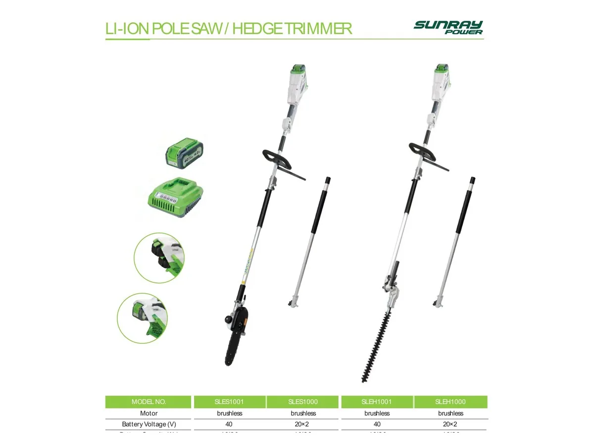 Cordless pole saw and hedge trimmer