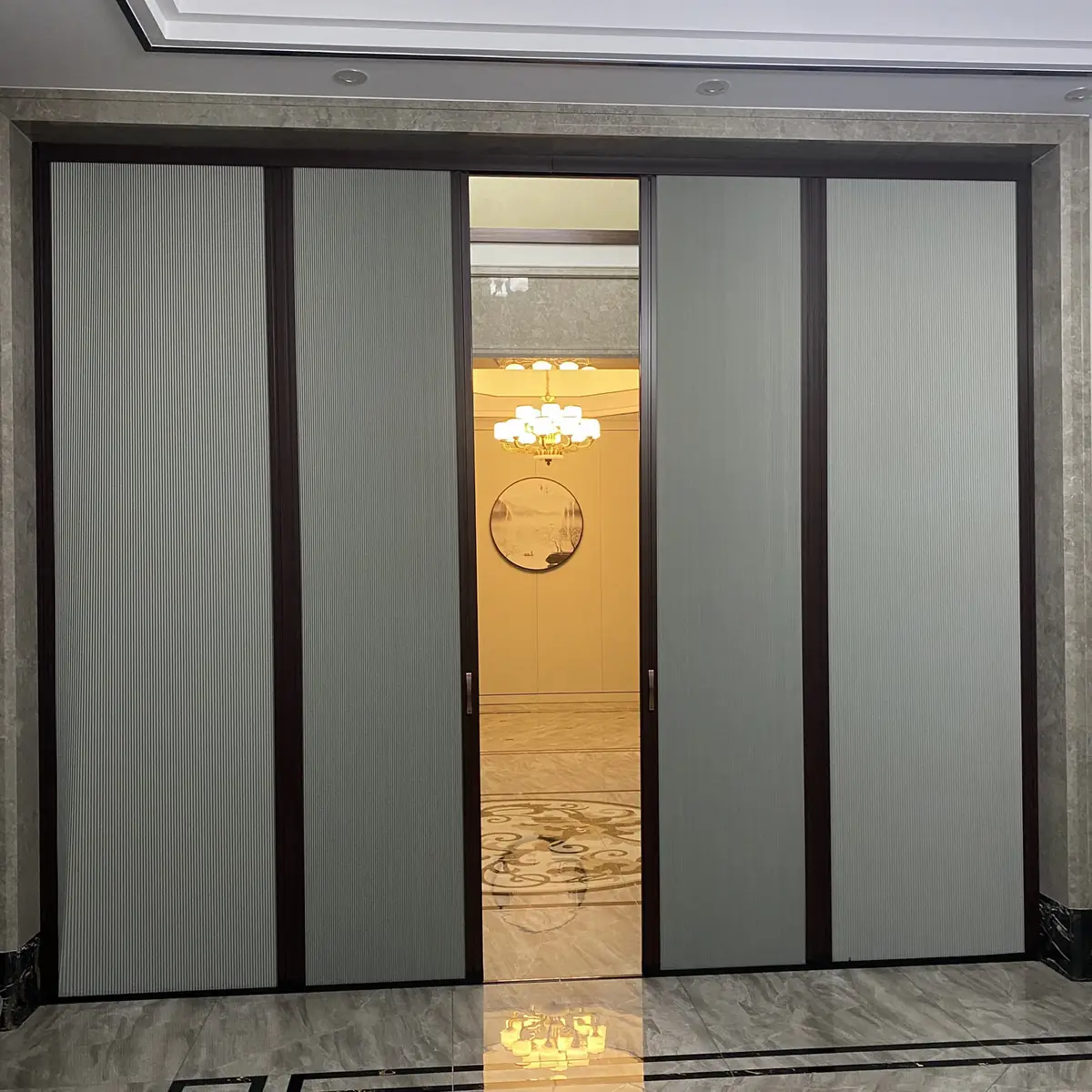 Grey Glass Centre Opening Sliding Door